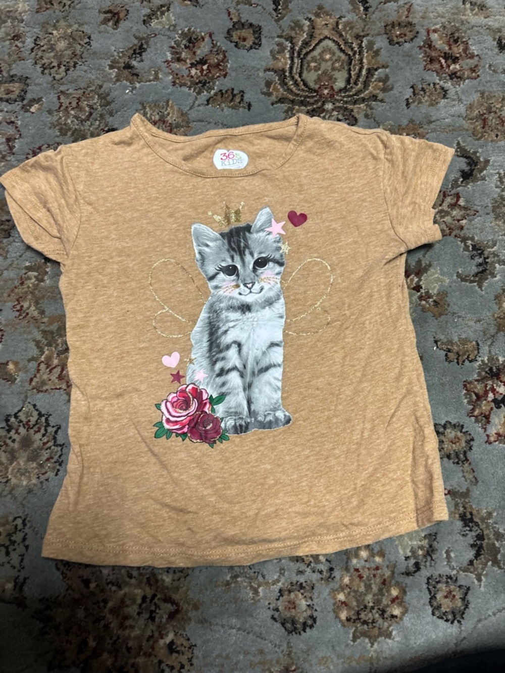 Kids Toddler Cat Graphic Tee in Tan - Adorable Kitten Design